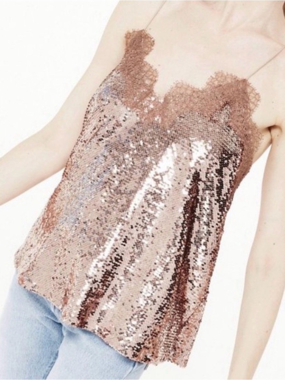Cami NYC Rose Gold Sequin Lace Cami, NWT, Size Small